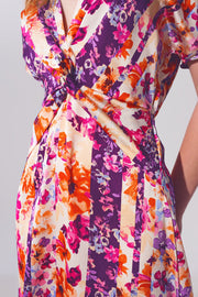 Flower Print Front Knot Maxi Dress in Multicolour