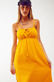 Maxi Yellow Summer Dress With Straps and Gathered Waist