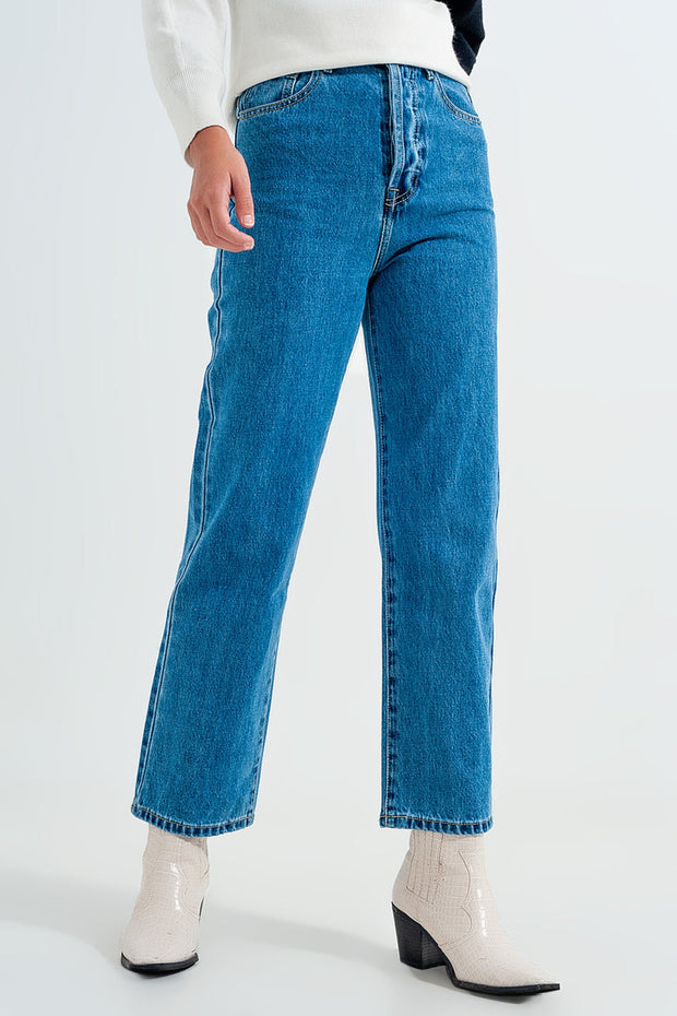 High Waisted Mom Jeans in Vintage Blue