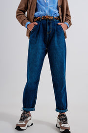 Medium Blue Pleat Front Pegged Jeans