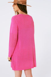 Midi Crochet Drawstring Cardigan in Pink