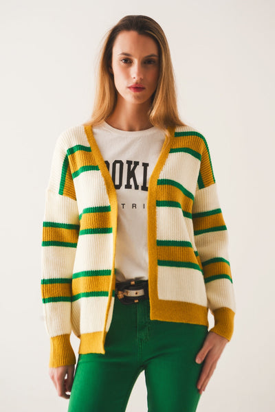 Open Front Cardi in Yellow Stripe