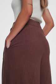 Belted High Waist Wideleg Trouser in Brown