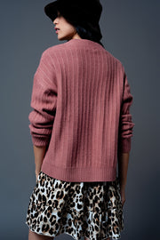Cardigan With Balloon Sleeve in Pink