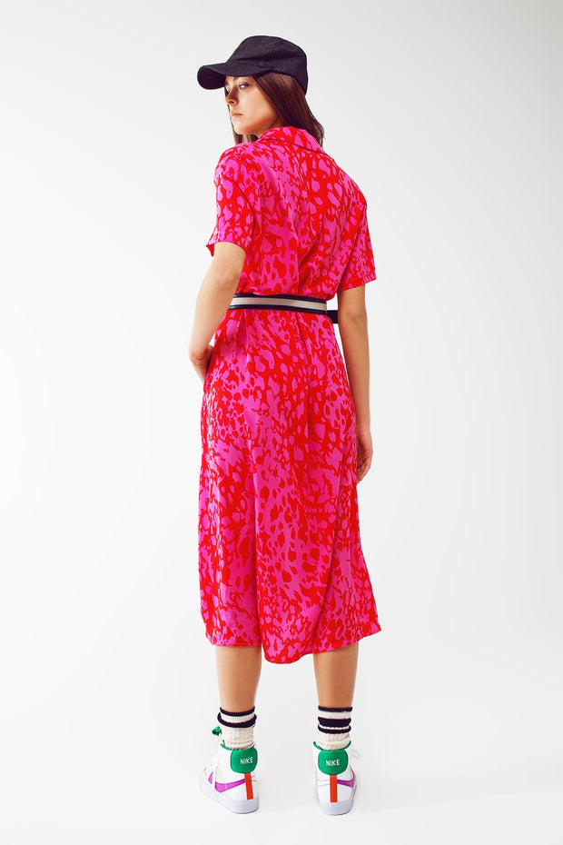 Animal Print Buttoned Dress in Fuchsia