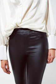 Black Gloss Look Pants With Stretchband