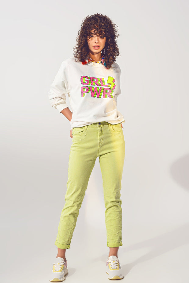 GRL PWR Text Sweatshirt in White