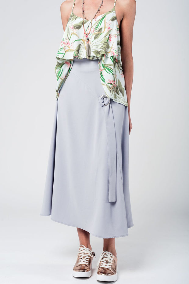 Grey Midi Skirt With Belt