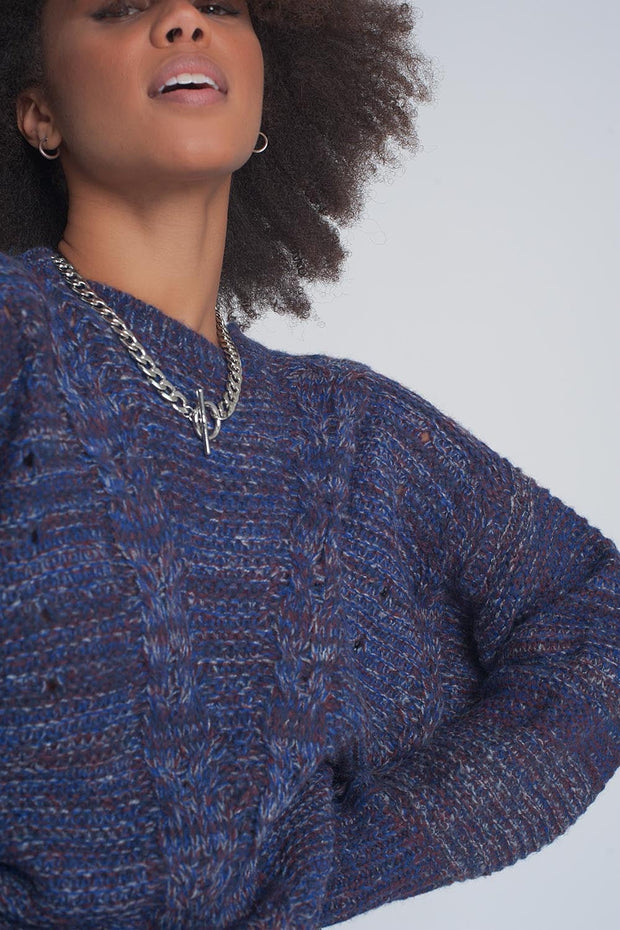 Round Neck Cable Jumper in Purple
