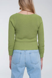 Crochet Knit Jumper in Green