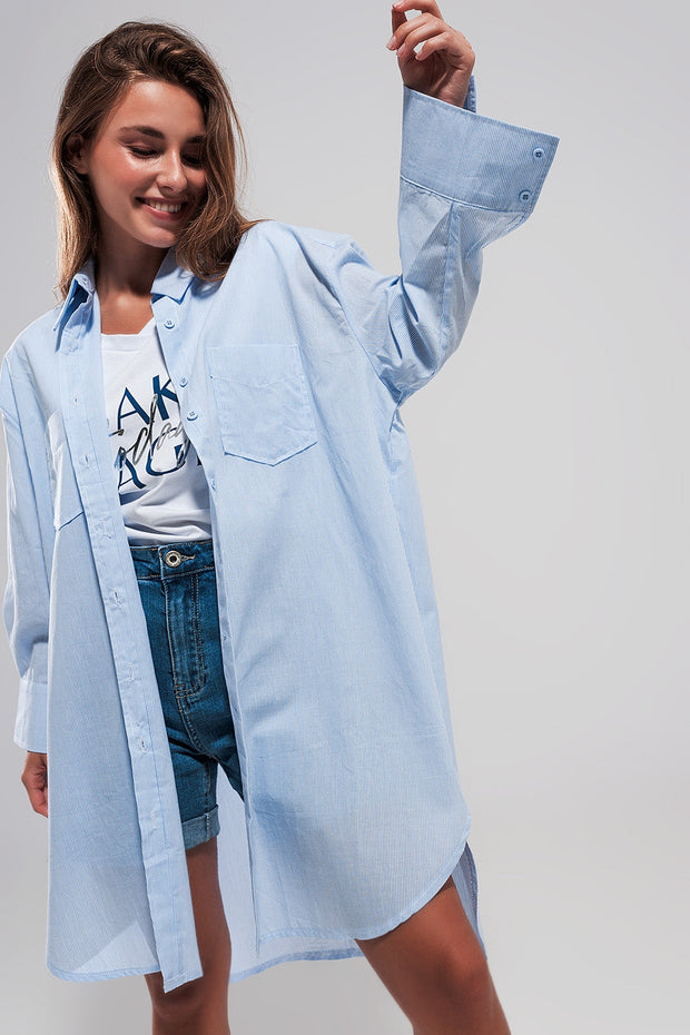 Cotton Oversized Shirt in Light Blue