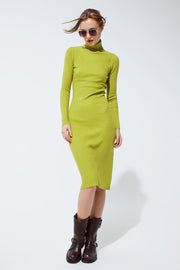 MIDI Dress in Green With Turtle Neck