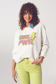 GRL PWR Text Sweatshirt in White