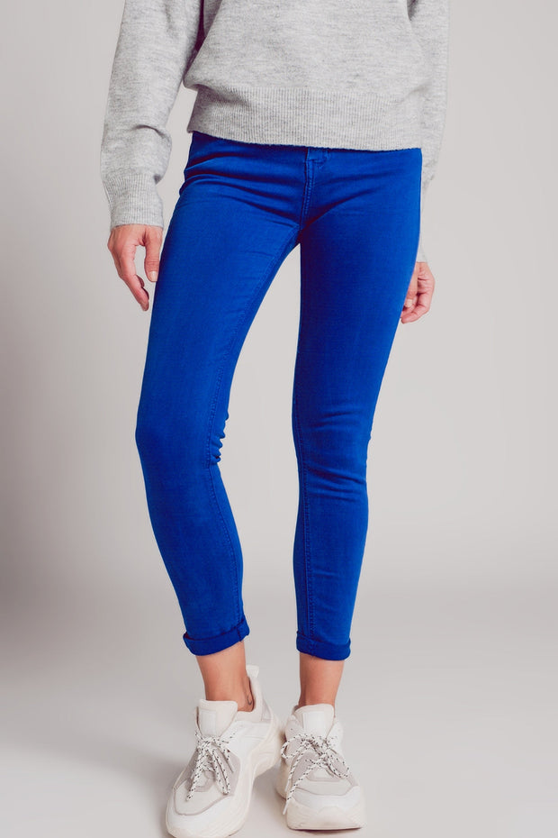 High Waisted Skinny Jeans in Electric Blue