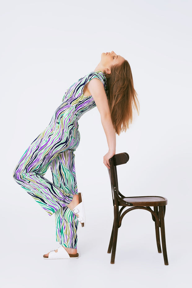 Jumpsuit With Smoking Collard in Multicolored Abstract Print