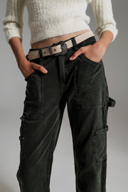 Straight Leg Cargo Pants in Dark Green