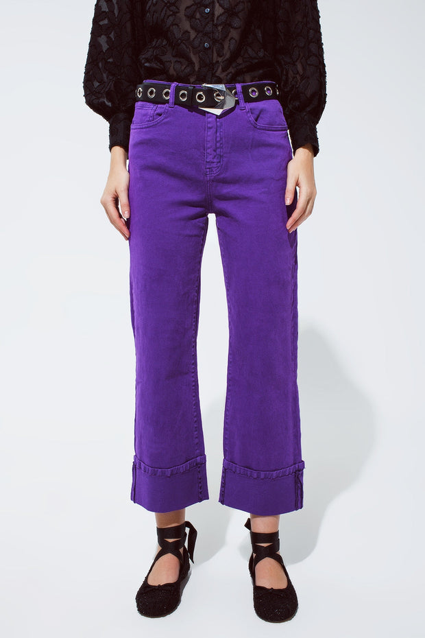 Straight Leg Jeans With Cropped Hem in Purple