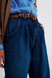 Medium Blue Pleat Front Pegged Jeans