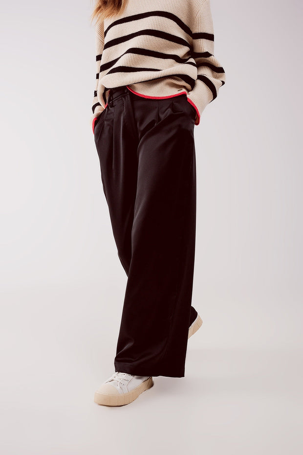 Palazzo Pleated Pants in Black