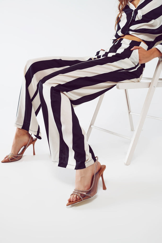 Straight Pants Stripe Design and Relaxed Fit in Black and White