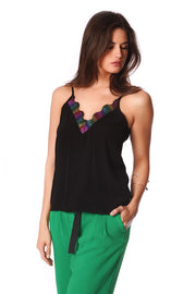 Black Cami Top With Multi Color Cage Detail