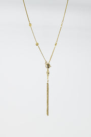 Gold Necklace With Beads and Fringe Chain Detail