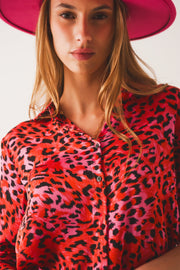 Long Sleeve Shirt in Fuchsia Leopard Print