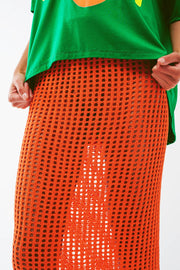 Maxi Sheer Crochet Skirt in Orange