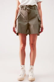 Longline Wide Leg Bermuda Shorts in Khaki