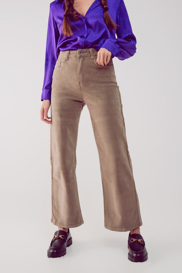 Cropped Cord Pants in Beige