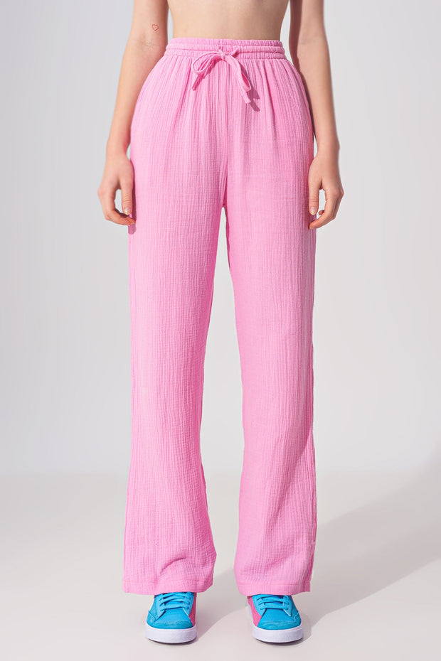 Textured Loose Fit Pants in Pink