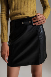 Black Straight Faux Leather Mini Skirt With Belt