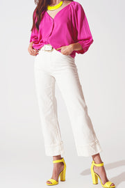 Straight Leg Jeans With Cropped Hem in White