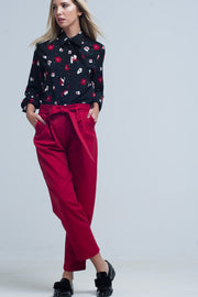 High Waist Red Pants With Belt