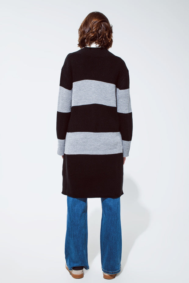 Oversized MIDI Knitted Dress With Stripes and a Wide v Neck