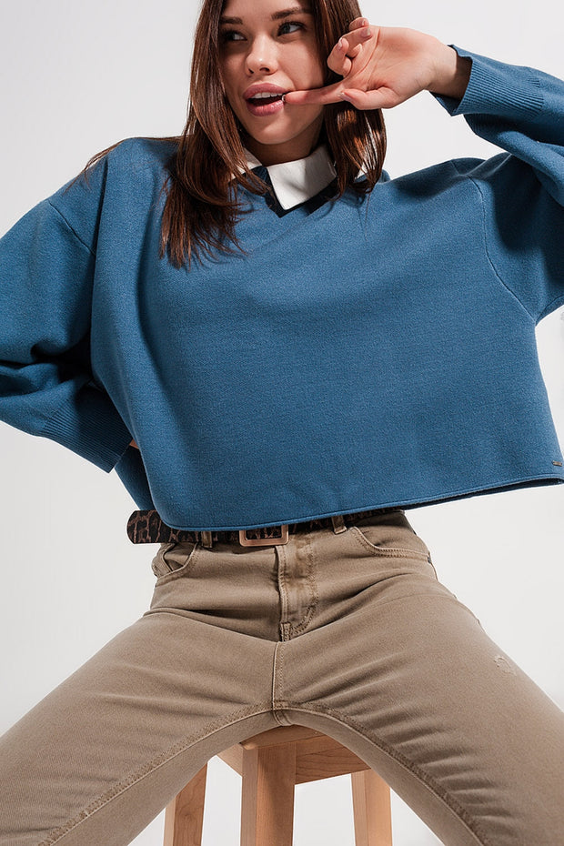 Batwing Cropped Jumper in Navy