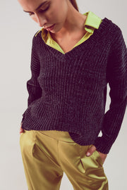 Knitted Chenille Jumper in Dark Grey