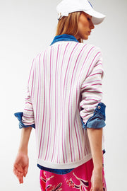 Lightweight Knit Cardi in Pink Stripe