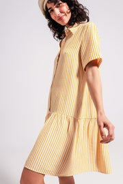 Stripe Print Mini Dress in Yellow