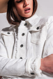 Raw Edge Denim Jacket in White