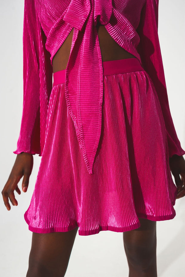 Pleated Short Skirt in Fuchsia