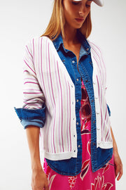 Lightweight Knit Cardi in Pink Stripe