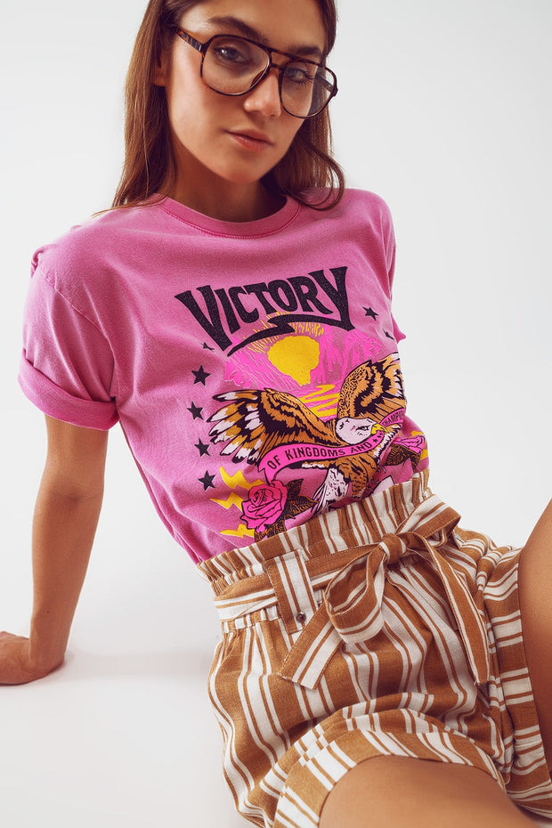 T-Shirt With Victory Text in Pink