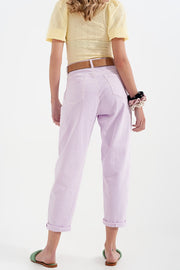 High Rise Mom Jeans With Pleat Front in Lilac