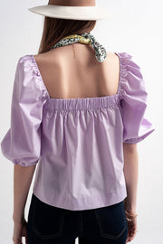 Poplin Balloon Sleeve Top in Purple