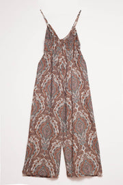 Wide Leg Jumpsuit in Beige Paisley Print