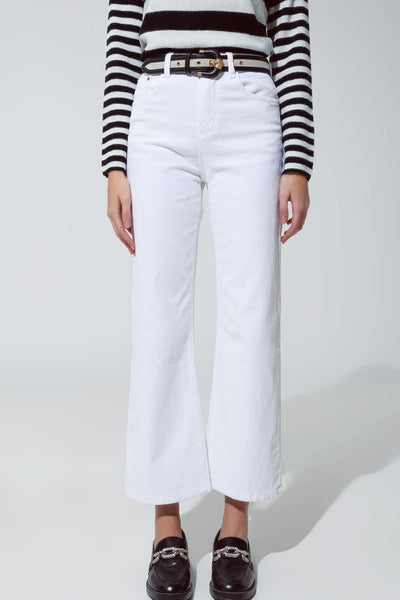 White Corduroy Cropped Pants