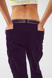 Cargo Pants With Tassel Ends in Black