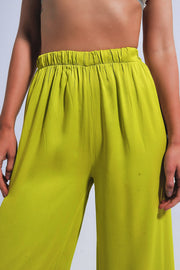 Satin Wide Leg Pants in Green