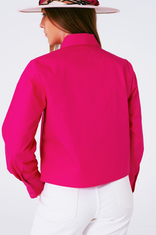 Shirt With Fringe Strass Collar in Fuxia